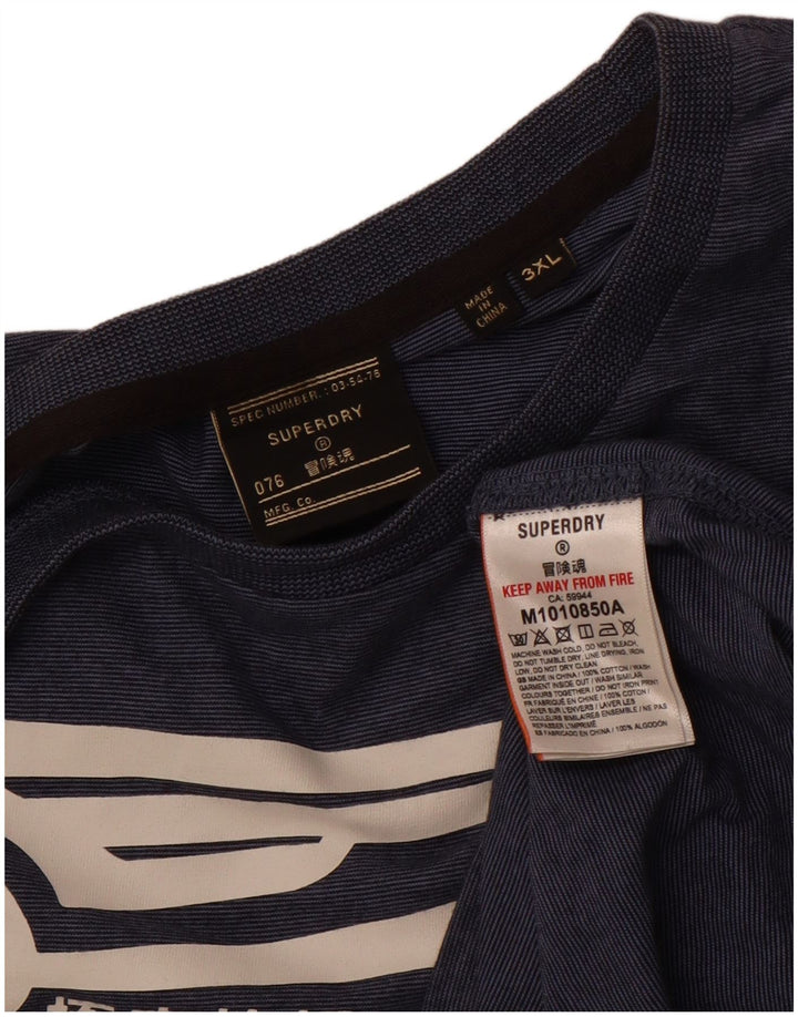 Superdry Mens Graphic T-Shirt Top 3XL Navy Blue Pinstripe Cotton