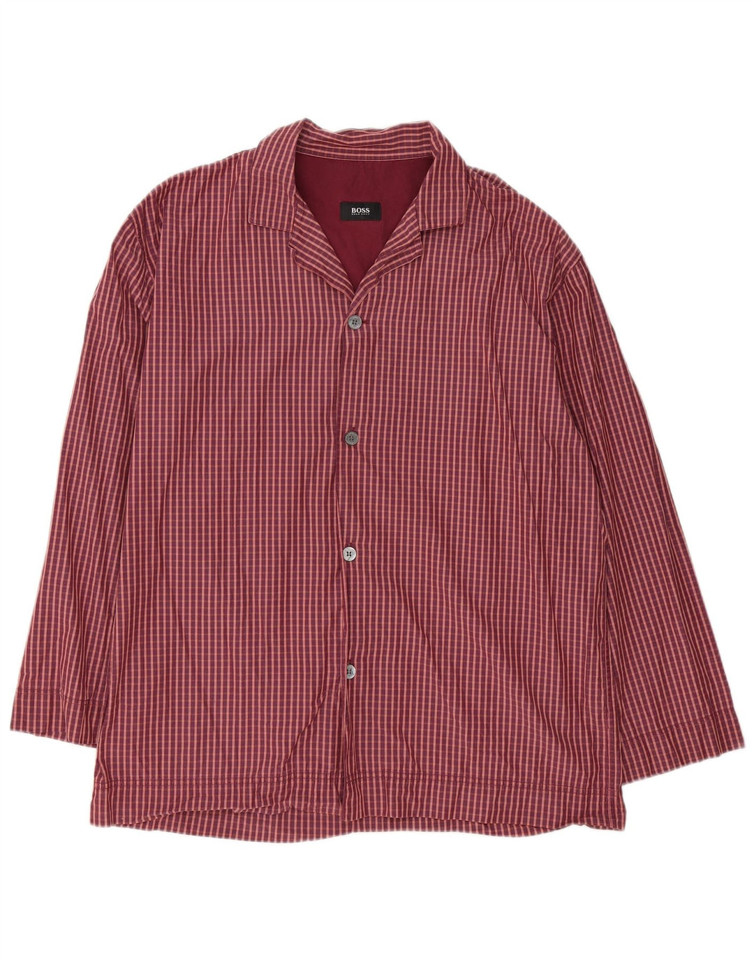HUGO BOSS Mens Shirt Large Burgundy Check Cotton