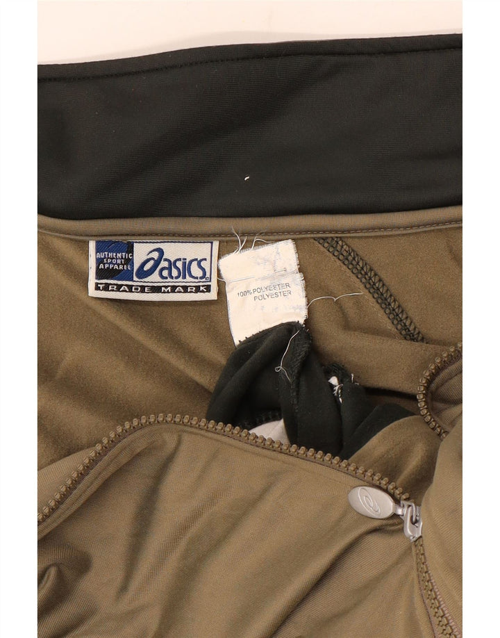 Asics Mens Tracksuit Top Jacket Medium Khaki Colourblock Polyester