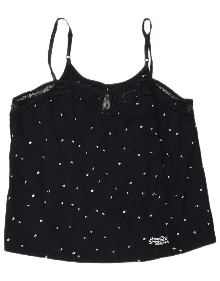 Superdry Womens Abstract Pattern Crop Cami Top UK 12 Medium Navy Blue