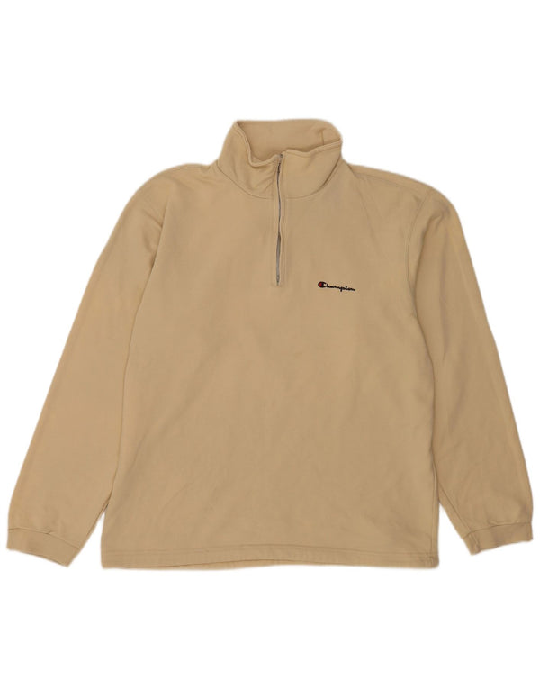Champion Mens Zip Neck Sweatshirt Jumper XL Beige Cotton