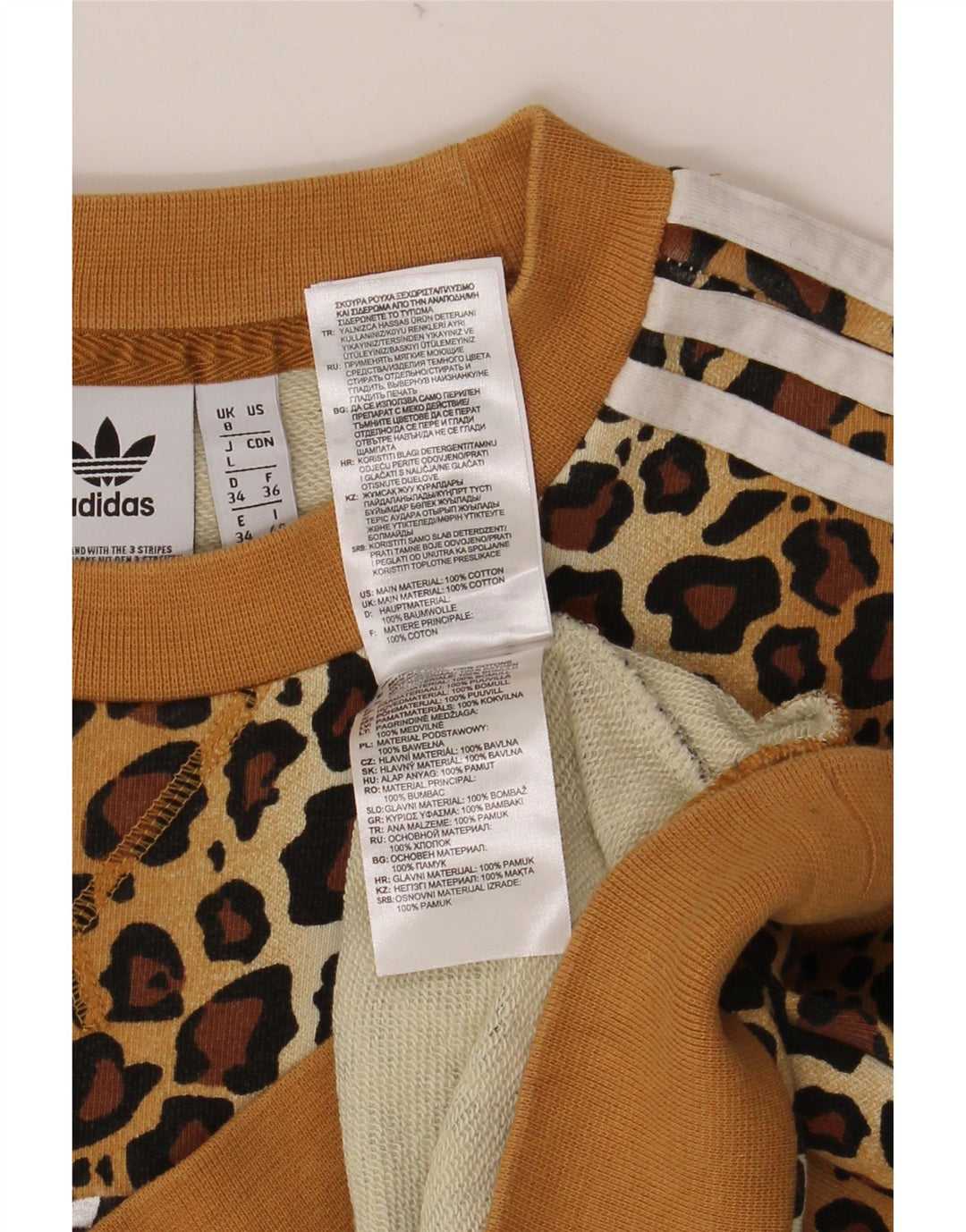 ADIDAS Womens Oversized Sweatshirt Jumper UK 8 Small Beige Animal Print