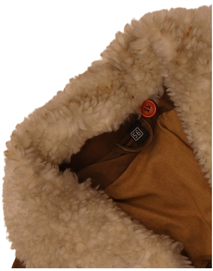 Vintage Mens Graphic Leather Jacket IT 56 3XL Brown