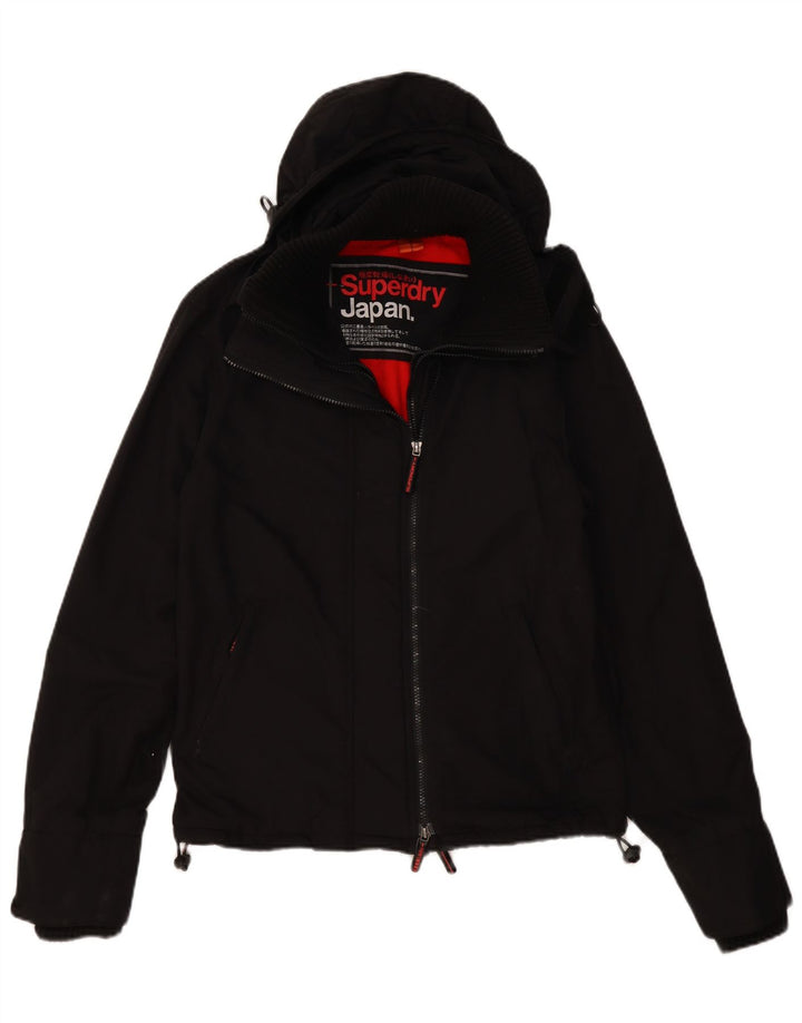 Superdry Mens Hooded Windbreaker Jacket UK 36 Small Black Nylon
