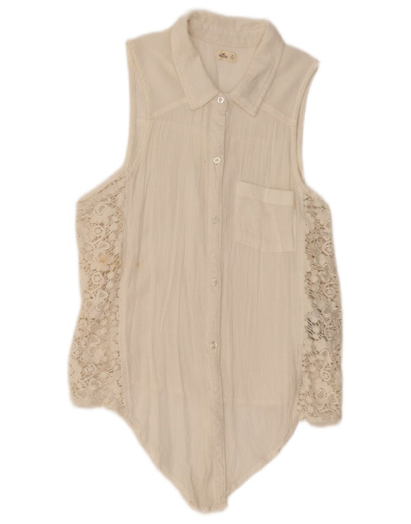 Hollister Womens Sleeveless Shirt Blouse UK 14 Medium Beige Cotton
