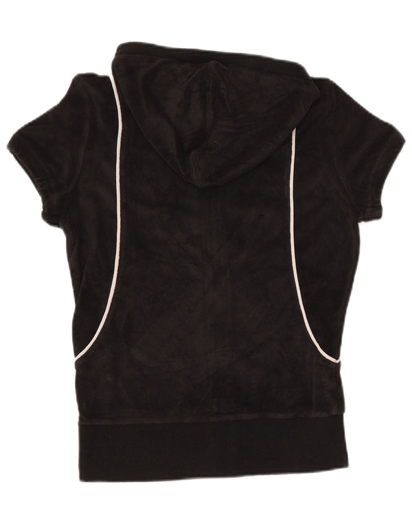 PUMA Womens Short Sleeve Velvet Zip Hoodie Sweater UK 12 Medium Black