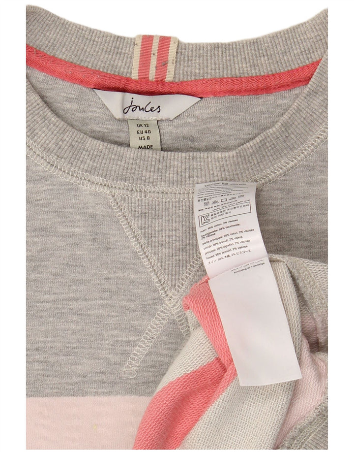 JOULES Womens Sweatshirt Jumper UK 12 Medium  Grey Striped Cotton