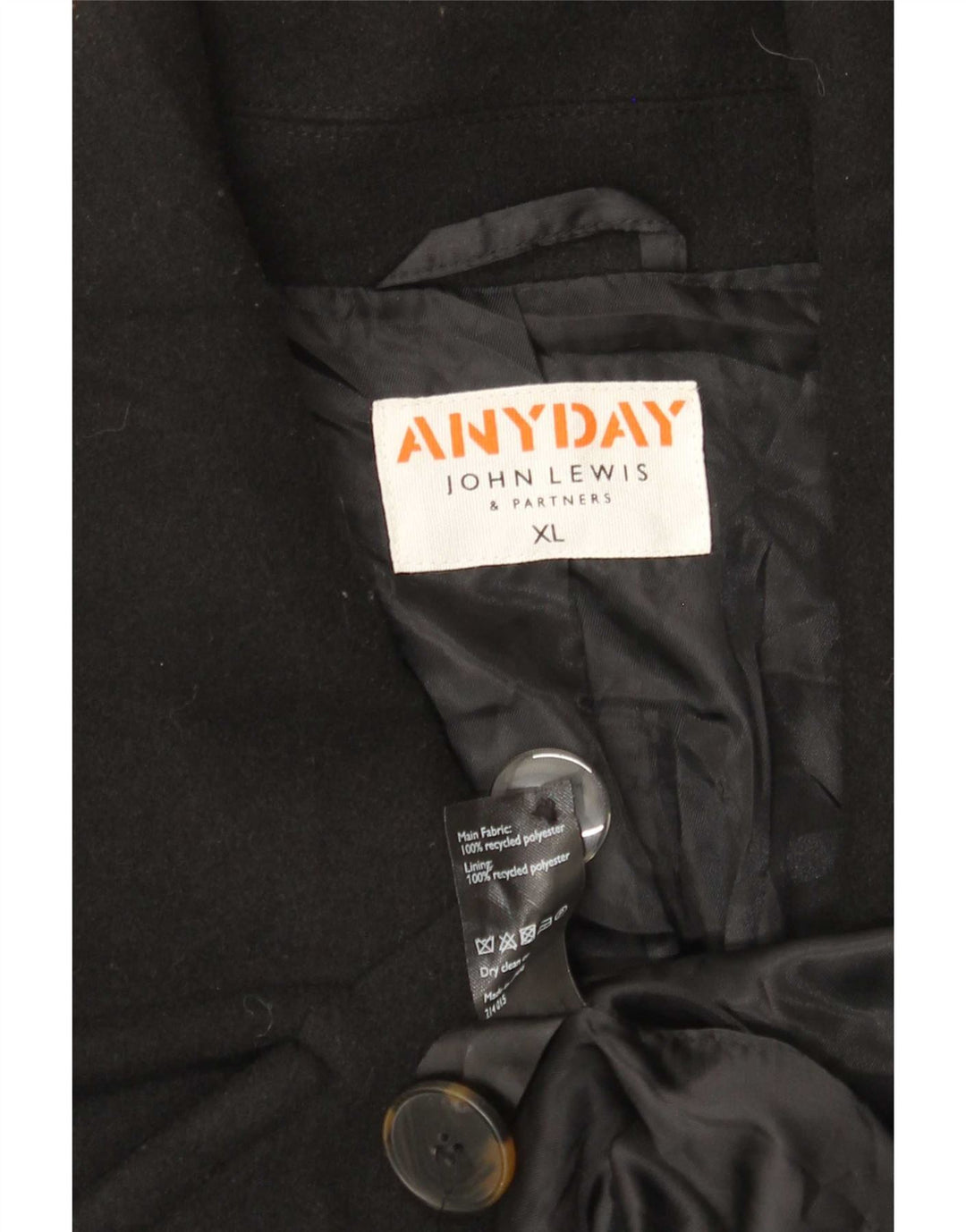 John Lewis Womens Oversized Double Breasted Coat UK 18 XL Black Polyester