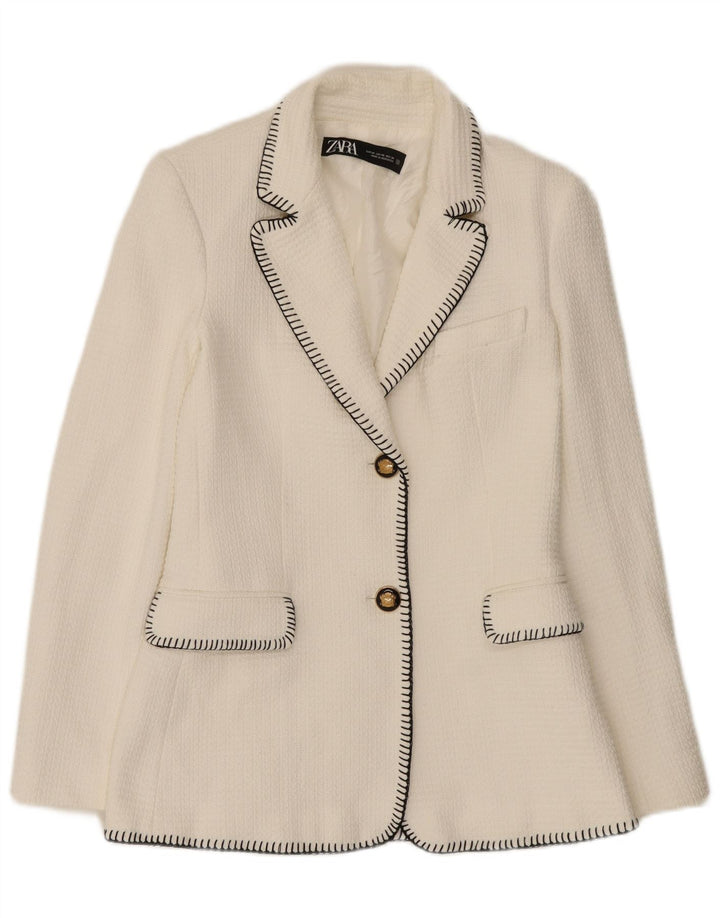 Zara Womens 2 Button Blazer Jacket UK 6 XS White