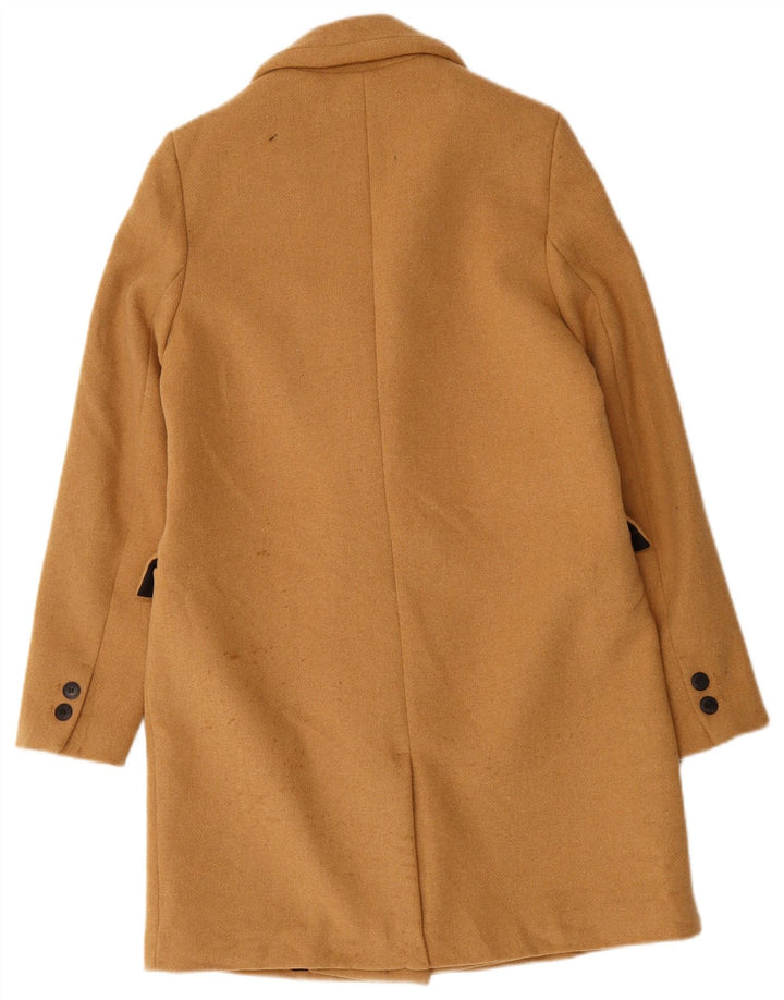 ZARA Womens Double Breasted Coat UK 10 Small Beige Polyester