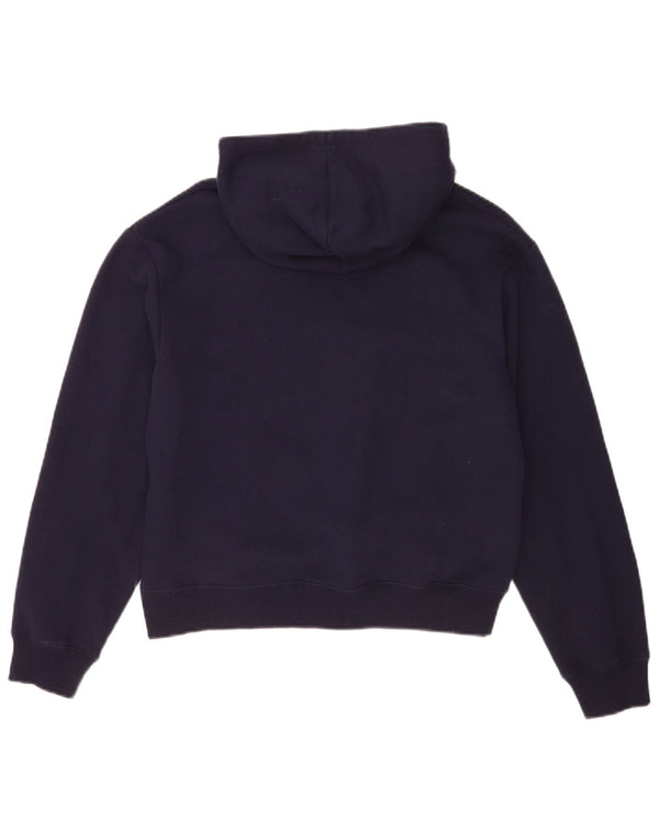 Fila Womens Graphic Hoodie Jumper UK 12 Medium Navy Blue Cotton