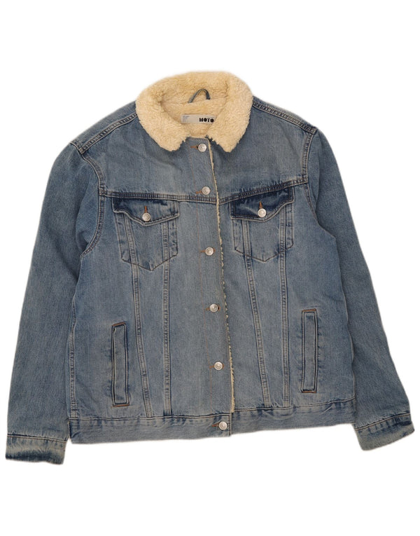 Topshop Womens Denim Sherpa Jacket UK 14 Large Blue Cotton