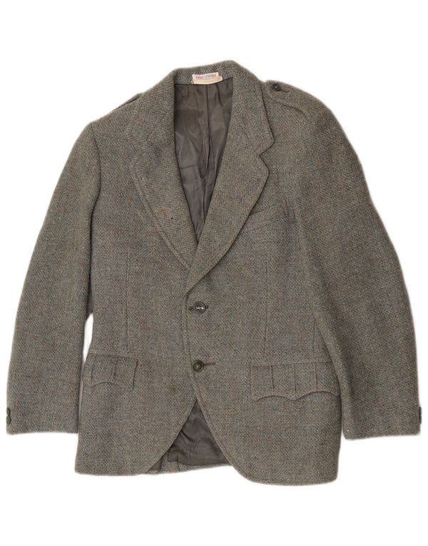 Harris Tweed Womens Military 2 Button Blazer Jacket UK 8 Small Khaki Wool