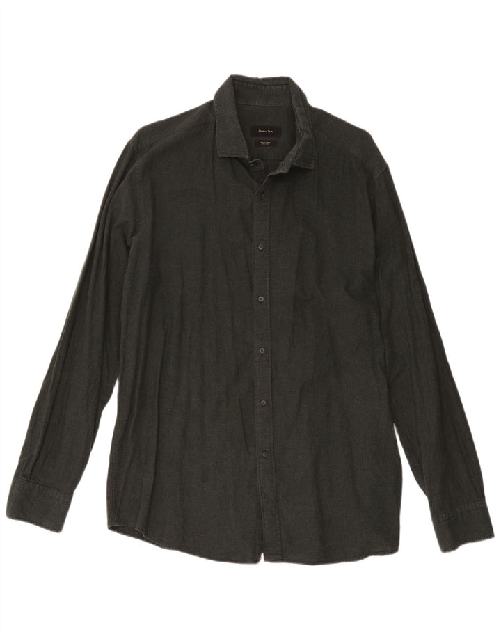 Massimo Dutti Mens Shirt Medium Green Houndstooth