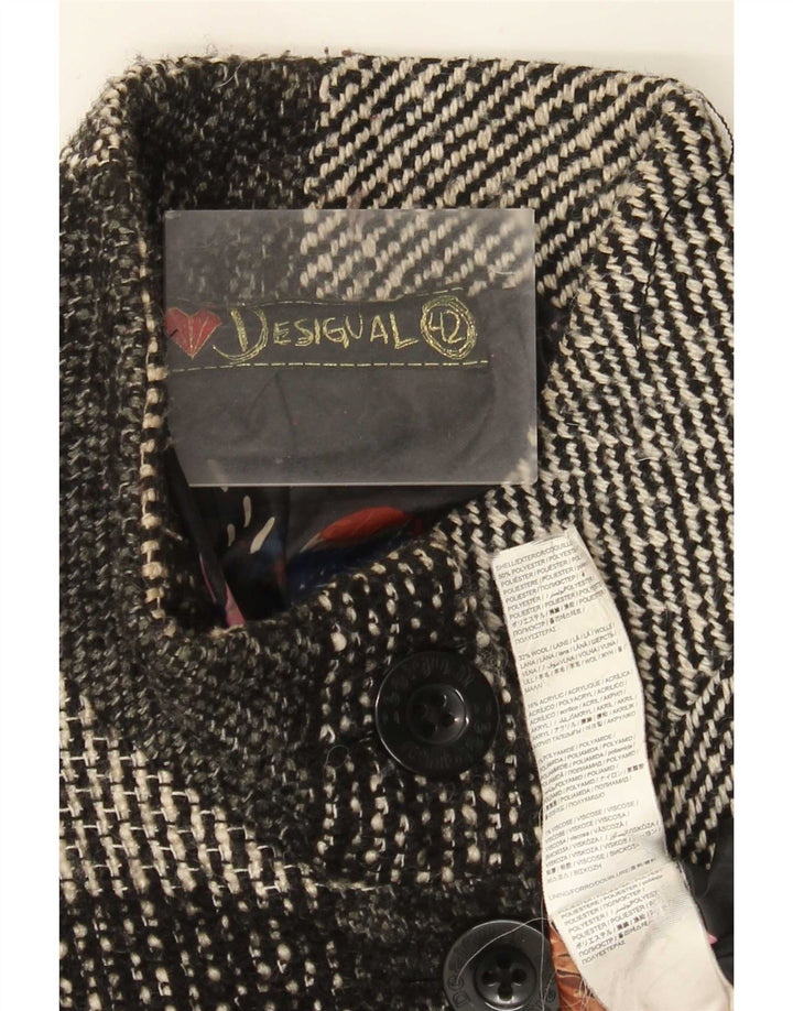 Desigual Womens Overcoat EU 42 Large Grey Floral Polyester