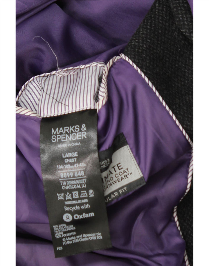 Marks & Spencer Mens Regular Fit Overcoat UK 40 Large Black Wool