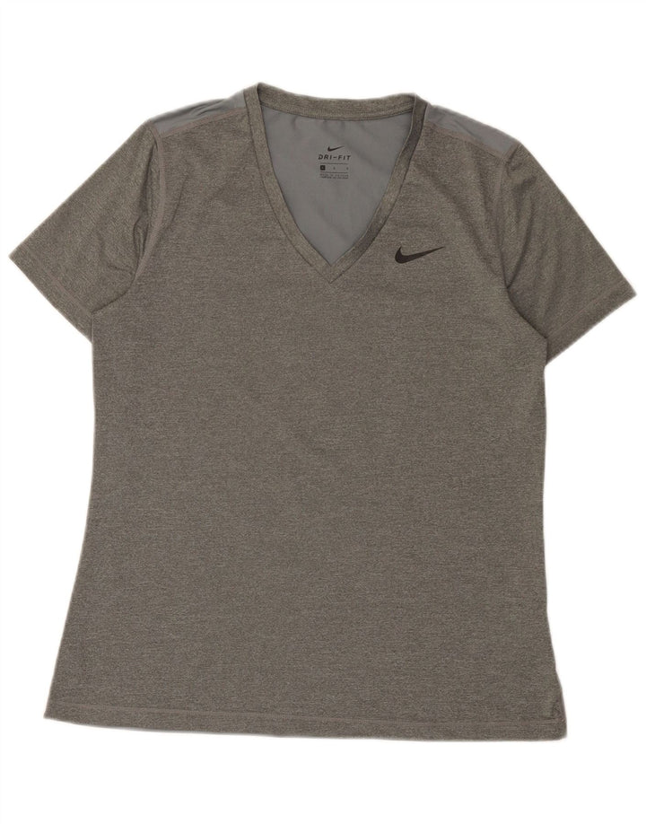 Nike Womens Dri Fit T-Shirt Top UK 14 Large Grey Polyester