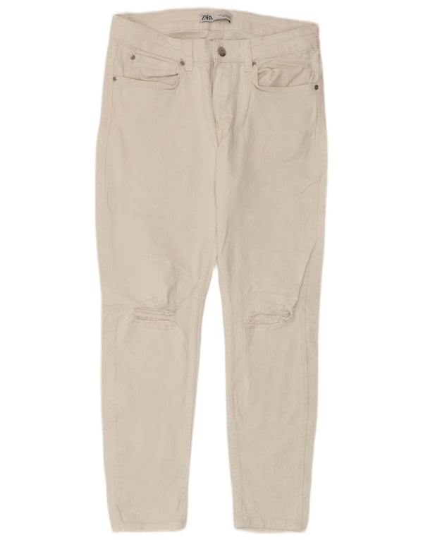 Zara Mens Distressed Cropped Jeans EU 40 Medium W31 L25 White Cotton