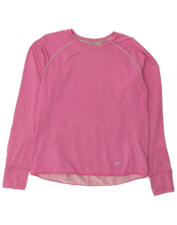 NIKE Womens Dri Fit Top Long Sleeve UK 18 XL Pink Lyocell