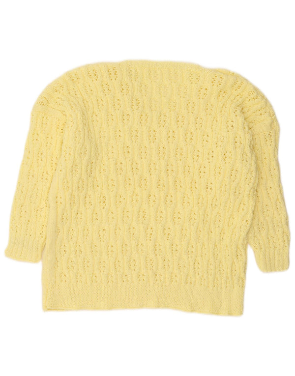 Vintage Womens 3/4 Sleeve V-Neck Jumper Sweater UK 16 Large Yellow