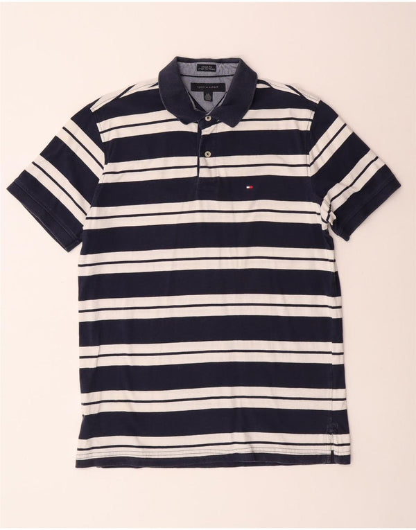 Tommy Hilfiger Mens Custom Fit Polo Shirt Large Navy Blue Striped Cotton