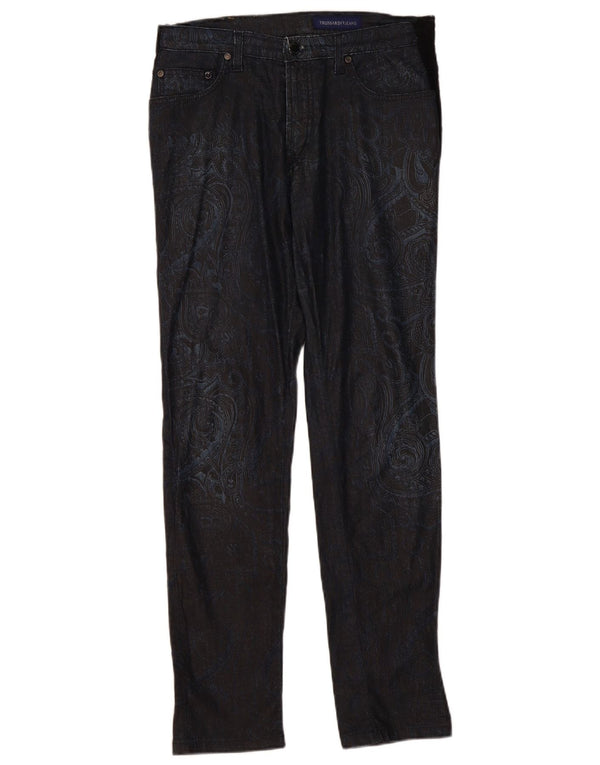 Trussardi Womens Slim Casual Trousers W30 L31 Navy Blue Paisley