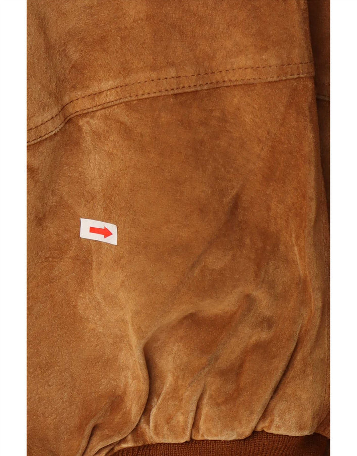 John Monroe Mens Suede Bomber Jacket UK 40 Large Brown Leather