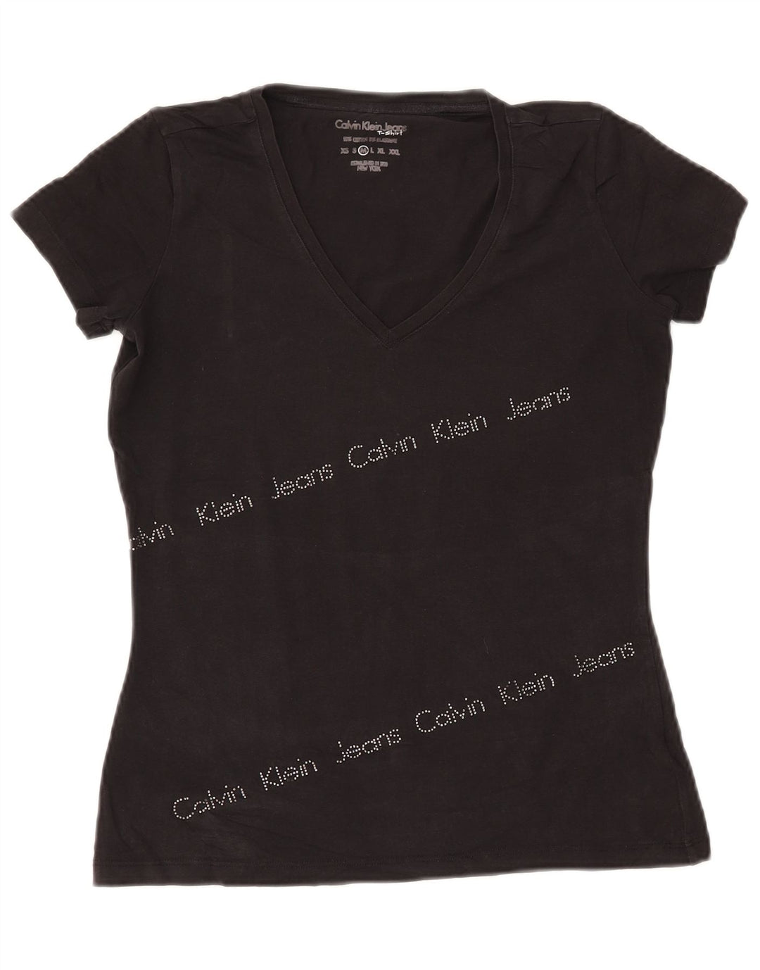 CALVIN KLEIN JEANS Womens Graphic T-Shirt Top UK 12 Medium Black