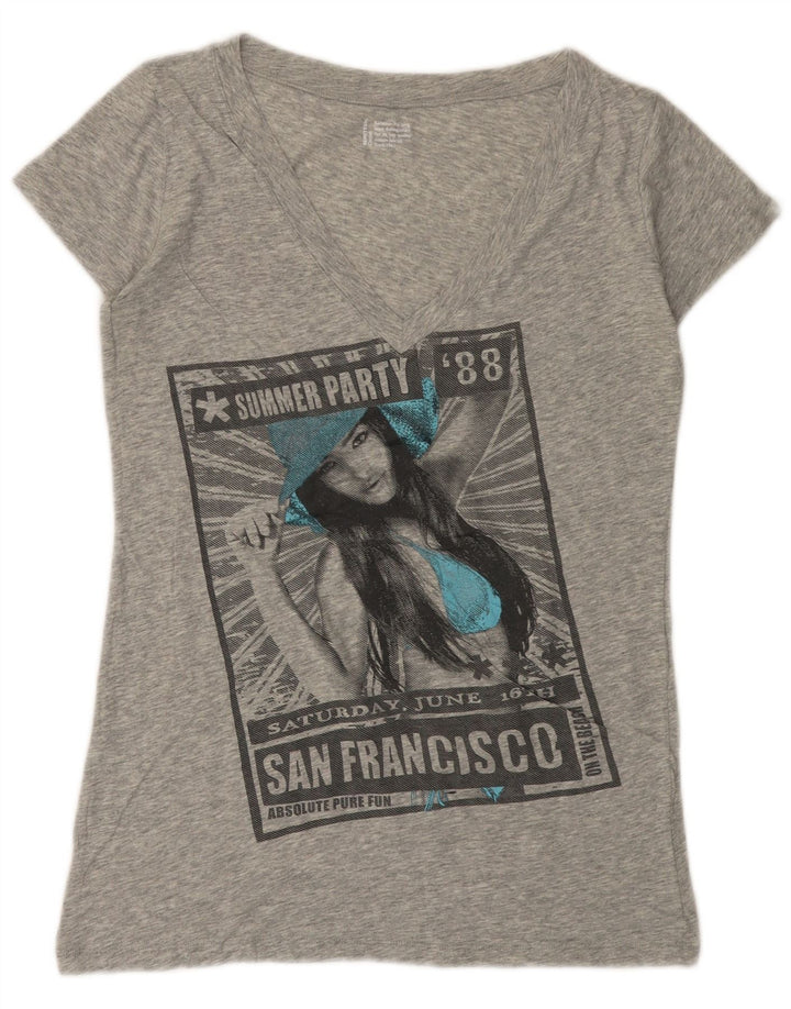 BENETTON Womens Graphic T-Shirt Top UK 12 Medium Grey Flecked