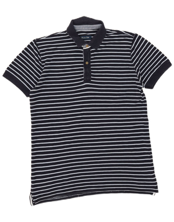 Massimo Dutti Mens Polo Shirt Large Navy Blue Striped