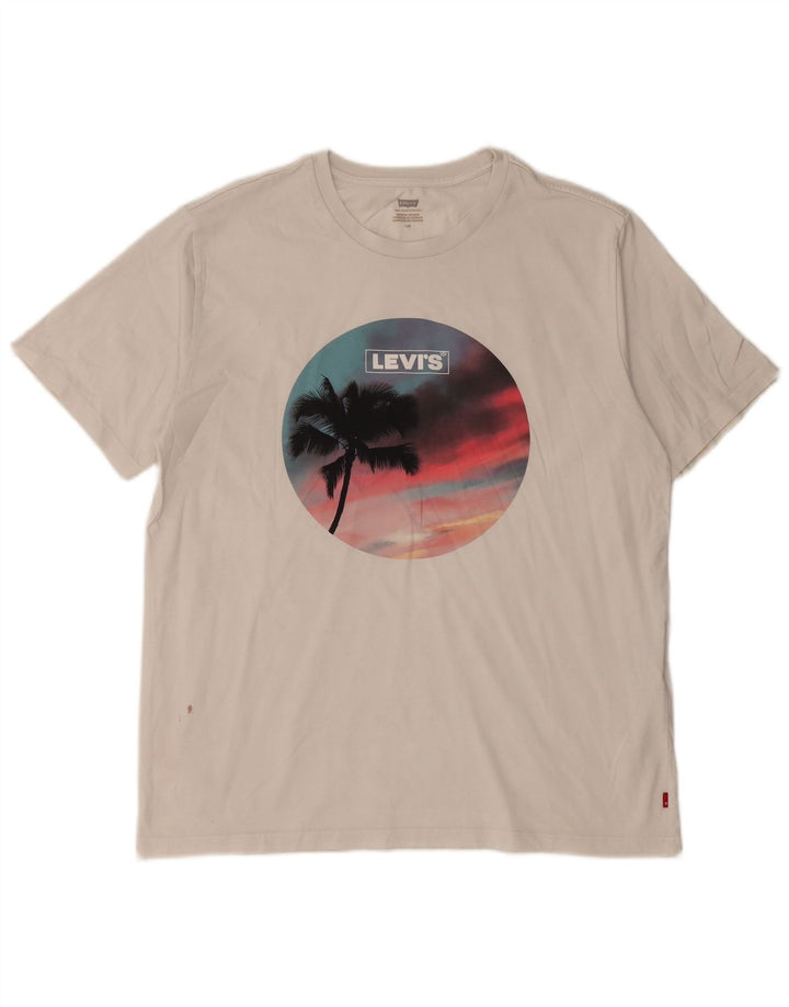 LEVI'S Mens Graphic T-Shirt Top Large Off White Cotton