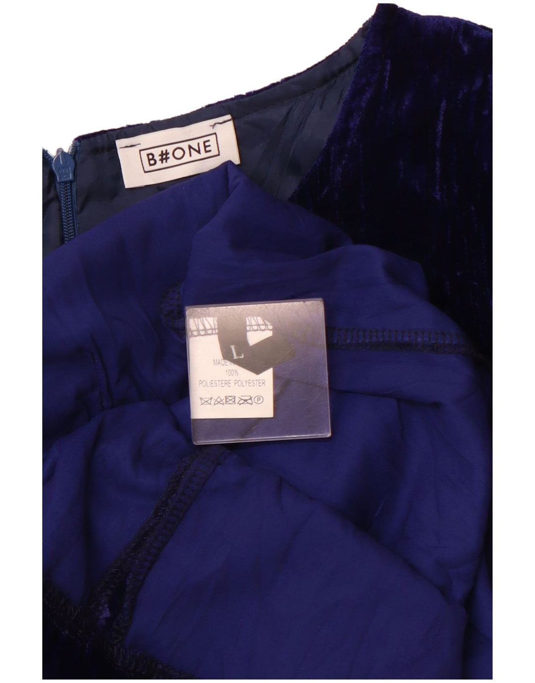 B.ONE Womens Long Sleeve Velour Sheath Dress UK 14 Large Blue Polyester