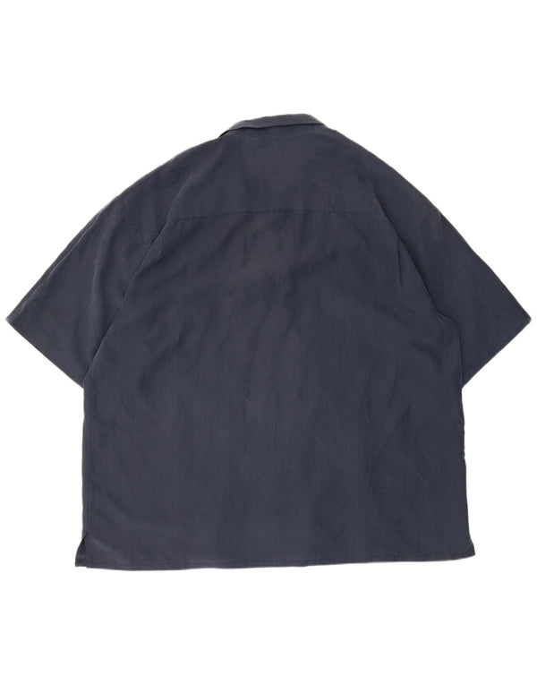 Vintage Mens Short Sleeve Shirt 2XL Navy Blue Colourblock Modal