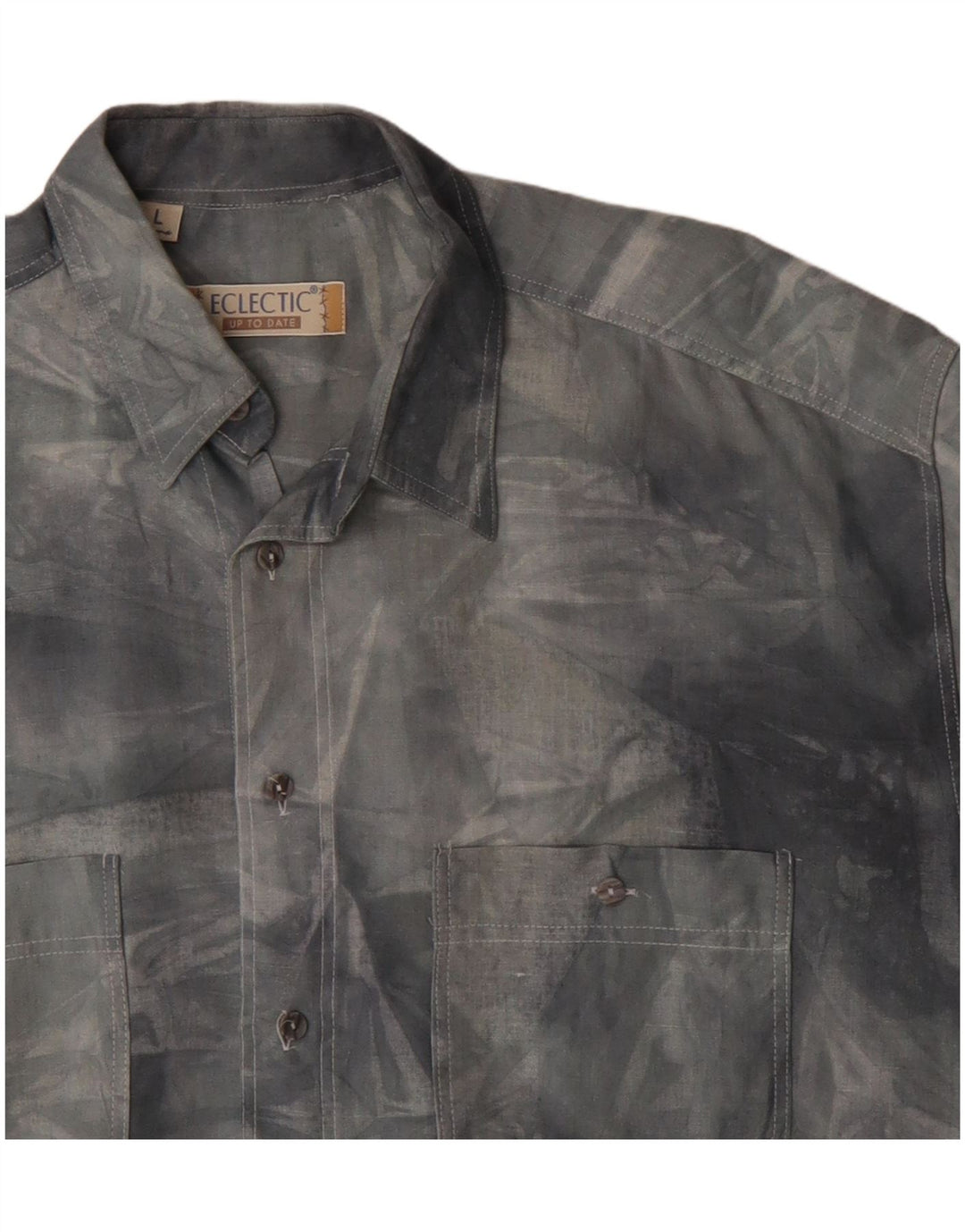 Vintage Mens Short Sleeve Shirt Large Grey Tie Dye Cotton