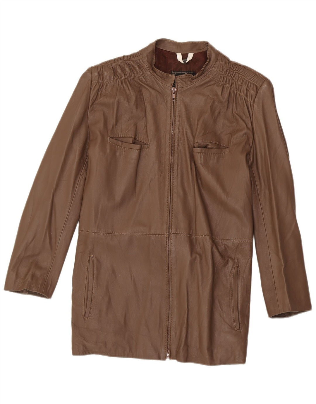 Vintage Womens Leather Coat UK 14 Medium Brown Leather