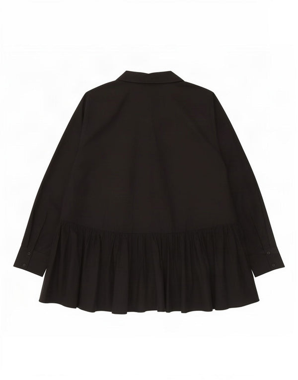 Zara Womens Long Sleeve Oversized Blouse Top UK 10 Small Black Cotton