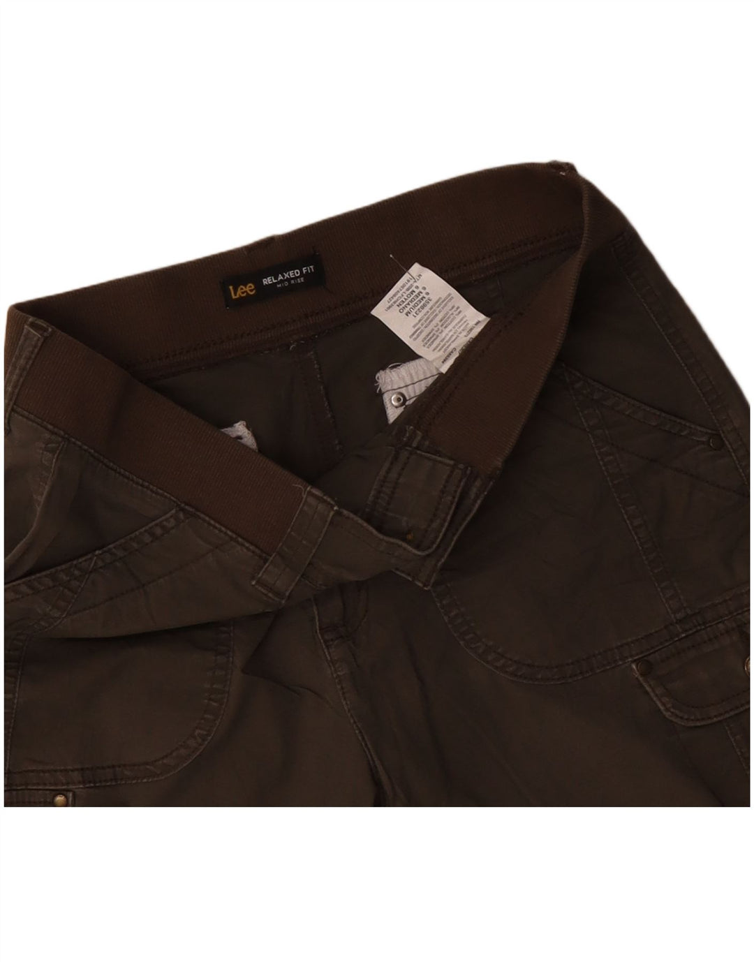 LEE Womens Mid Rise Relaxed Fit Cargo Shorts US 6 Medium W30 Khaki Cotton