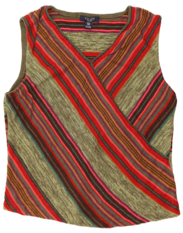 Chaps Womens Sleeveless Crop Top UK 18 XL Green Striped Linen