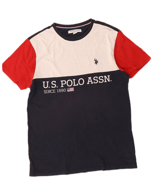 U.S. Polo Assn. Mens Graphic T-Shirt Top Medium Navy Blue Colourblock