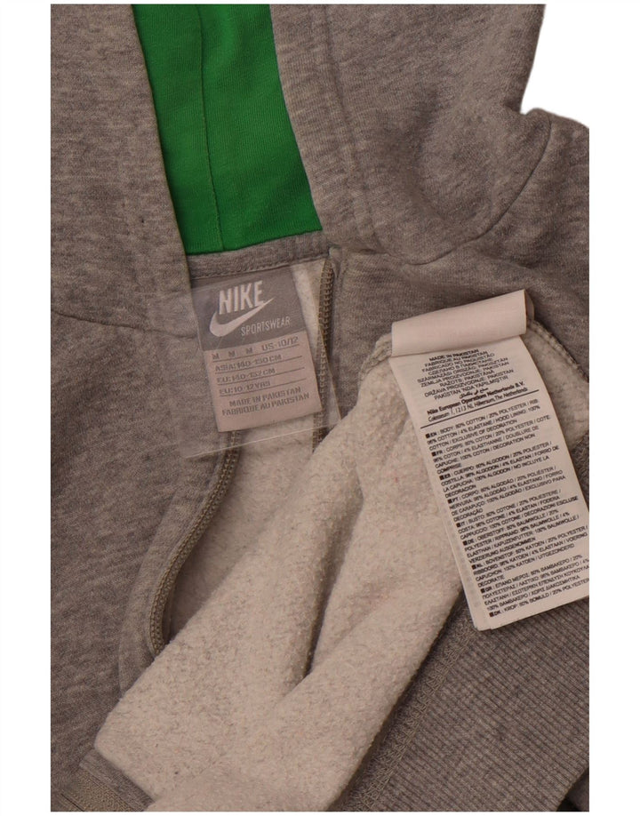 NIKE Girls Zip Hoodie Sweater 10-11 Years Medium Grey Cotton