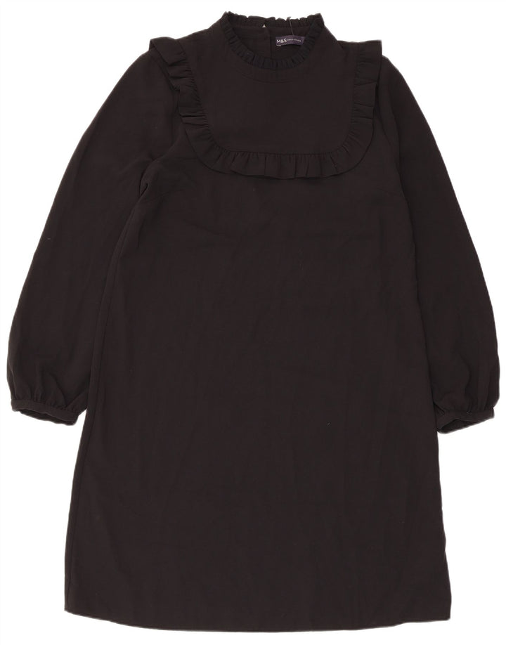 Marks & Spencer Womens Long Sleeve Shift Dress UK 12 Medium Black