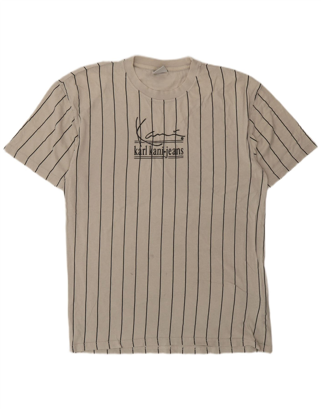 KARL KANI Mens Graphic T-Shirt Top Small Beige Striped Cotton