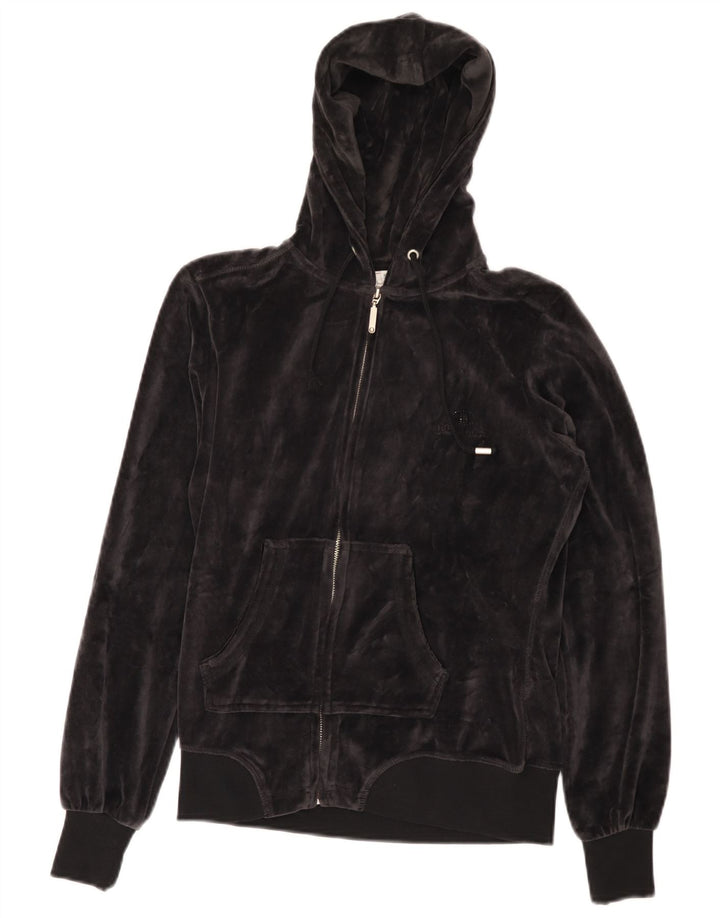 CHAMPION Womens Heritage Fit Velour Zip Hoodie Sweater UK 10 Small Black