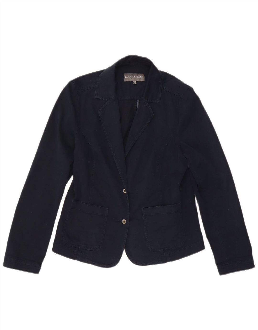 LAURA ASHLEY Womens 2 Button Blazer Jacket UK 12 Medium  Navy Blue Cotton