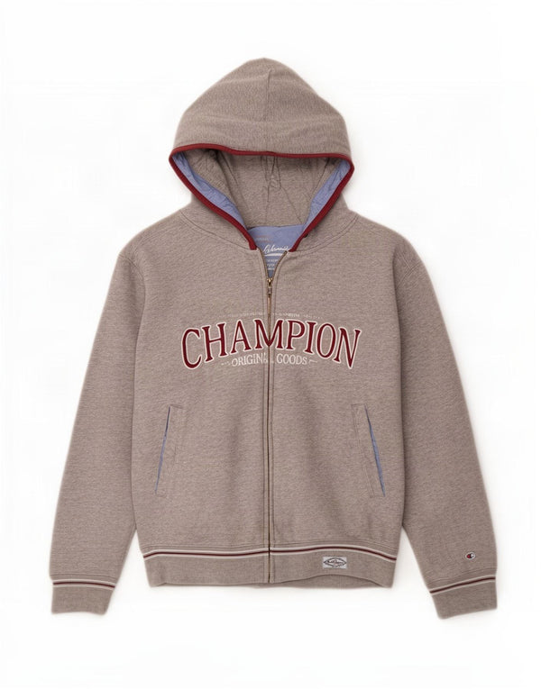 Champion Boys Graphic Zip Hoodie Sweater 7-8 Years Small Grey Flecked
