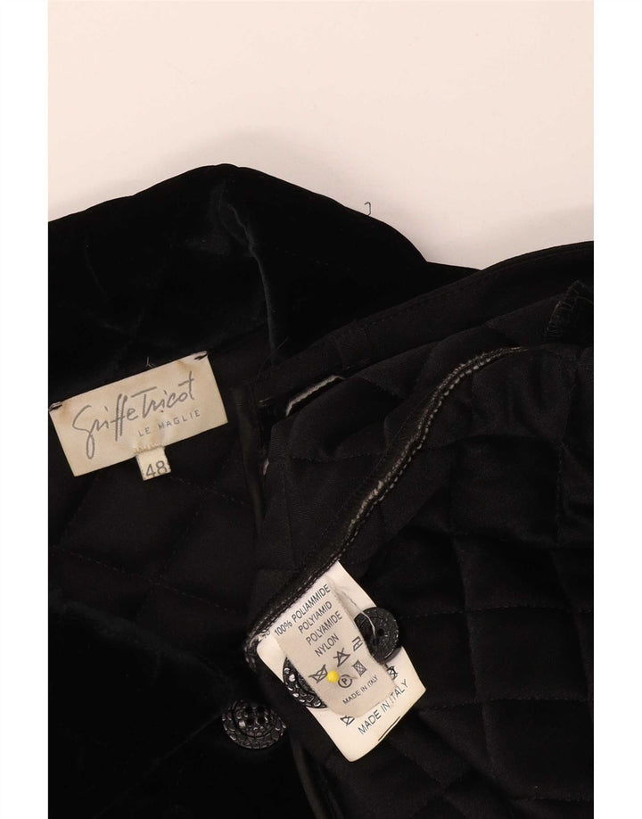 Vintage Womens Velour Quilted Jacket IT 48 XL Black Polyamide