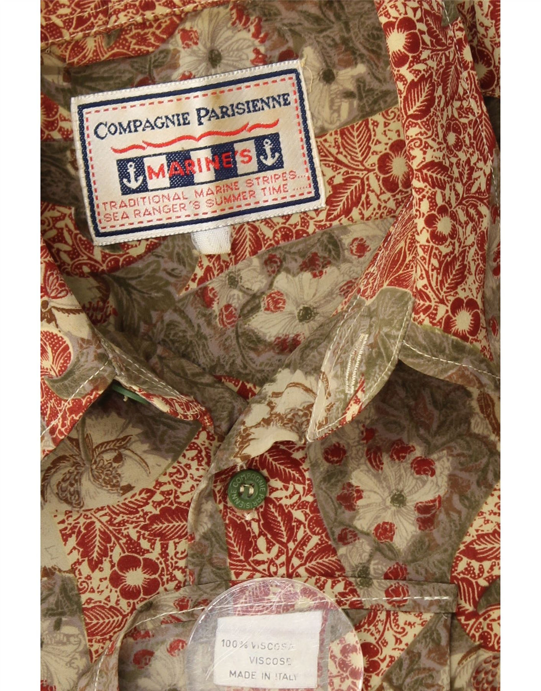 COMPAGNIE Mens Short Sleeve Shirt Large Khaki Floral Viscose