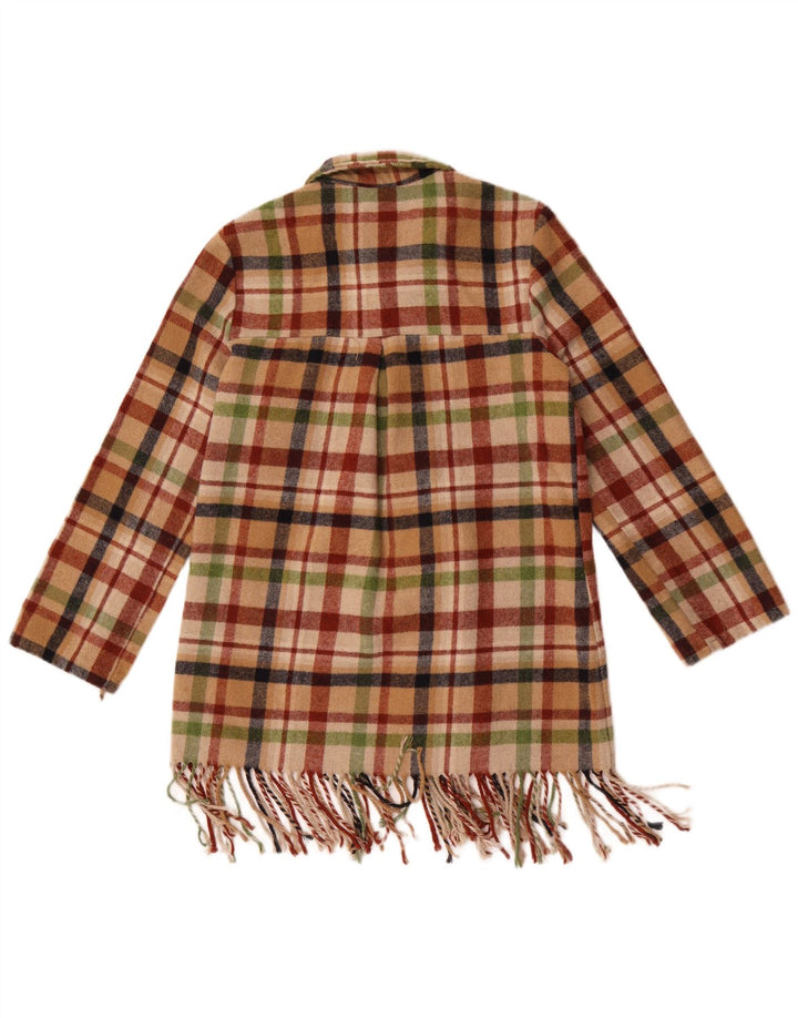 Vintage Womens Longline Overcoat UK 14 Medium Multicoloured Check Polyester