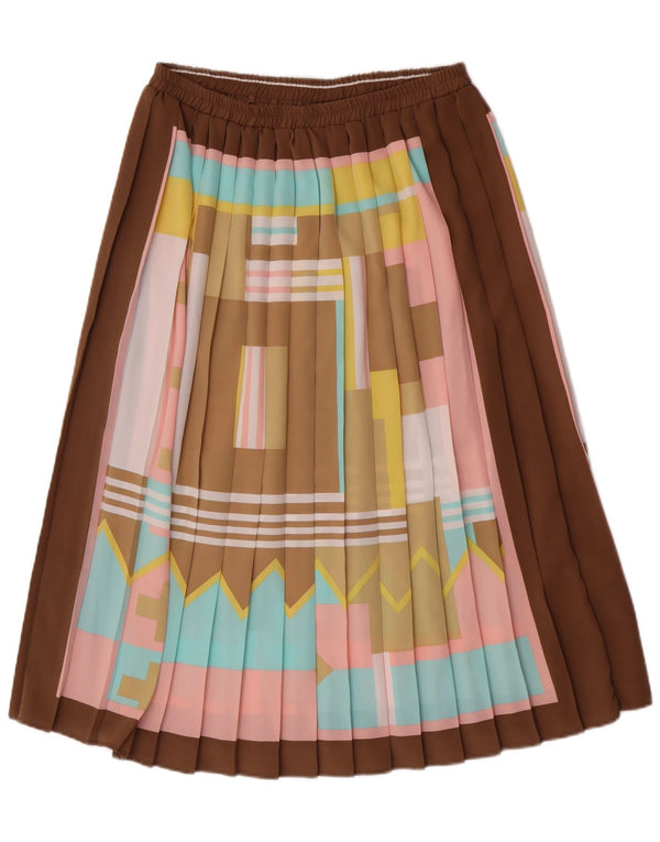 Gina Bacconi Womens Pleated Skirt UK 16 Large W32 Brown Geometric Classic