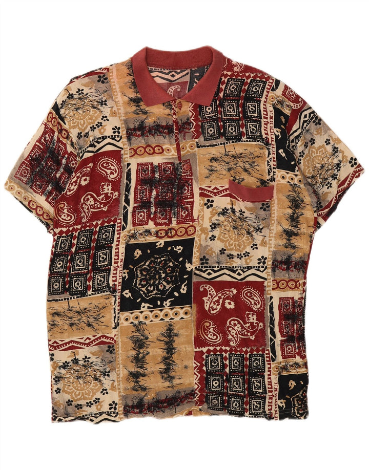 Vintage Mens Polo Shirt Large Multicoloured Patchwork